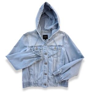Liverpool LA Hooded Distressed Denim Trucker Jacket, Light Wash, Size Small, EUC